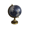 Blue and grey aluminum globe with a golden finish, showcasing a sleek and modern design. The globe features detailed geographic markings and is supported by a stylish golden base, adding a touch of elegance to any decor