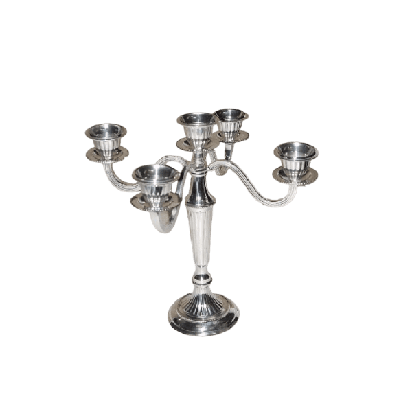 Vintage aluminum candelabra with intricate detailing and an antique-inspired finish, holding multiple candles and adding a classic touch to home decor.