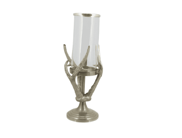 Elegant candle stand with a glass top, featuring a sleek and modern design. The glass top provides a clear, reflective surface, showcasing the candle while adding a touch of sophistication to any décor.