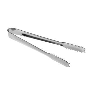 Stainless steel ice tongs with serrated edges and ergonomic grip, ideal for handling ice cubes in bars and restaurants. Durable and stylish for any occasion.