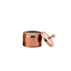 Handcrafted copper tealight holder with a hammered finish, featuring intricate detailing and a warm, inviting glow from the candle inside. The tealight holder adds a touch of elegance and sophistication to any decor.