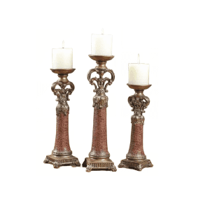 Elegant wooden pillar candle stand with a classic design, showcasing rich grain patterns and a refined finish. Ideal for adding warmth and sophistication to any space.