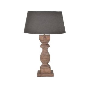 Wood lamp with a weathered finish, showcasing a rustic, textured surface that adds warmth and character to any room.