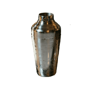 Stainless steel cobbler bar shaker with a three-piece design, including a shaker, strainer, and lid, perfect for mixing and straining cocktails. Sleek and durable for professional and home use.