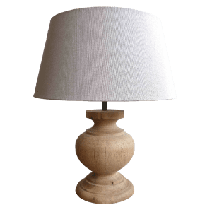 Contemporary wooden lamp with a sleek, minimalist design. The lamp features a smooth, polished wooden base and a simple, clean-lined shade, blending modern elegance with natural warmth.