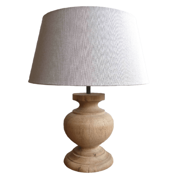 Contemporary wooden lamp with a sleek, minimalist design. The lamp features a smooth, polished wooden base and a simple, clean-lined shade, blending modern elegance with natural warmth.