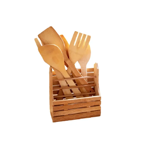 Wooden cutlery drainer with a slatted design, featuring spacious compartments for organized storage and efficient drainage, adding natural elegance to any kitchen sink area