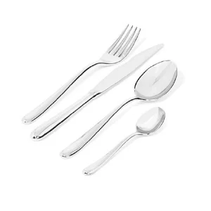 Premium Dining Flatware Set: Elegant and polished stainless steel cutlery with a sleek design, including forks, knives, and spoons arranged neatly on a table, ideal for upscale dining experiences.