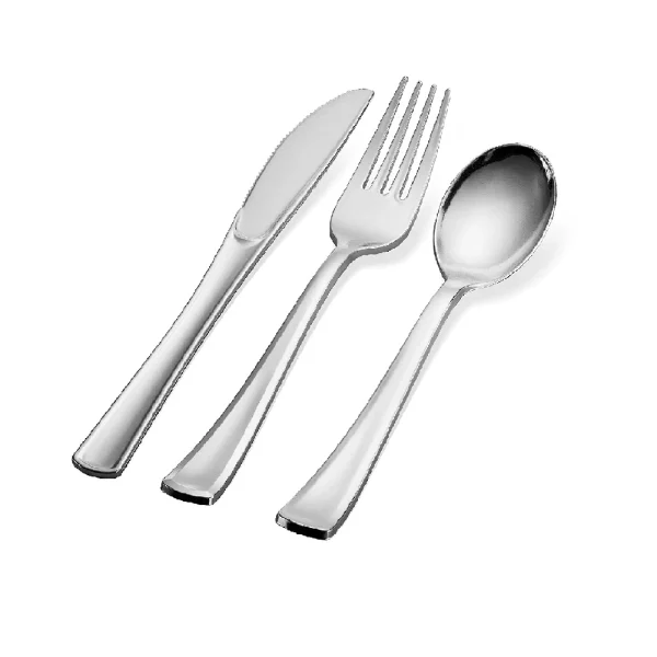 Minimalist Silverware Cutlery Set featuring sleek, modern design with dinner forks, knives, spoons, and teaspoons. Made from high-grade stainless steel with a polished finish, designed for both casual and formal dining.