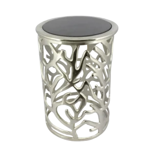 Elegant marble side table with a sleek aluminum frame. Features a luxurious marble top and modern, durable aluminum base, ideal for adding sophistication to living rooms, bedrooms, or office spaces.