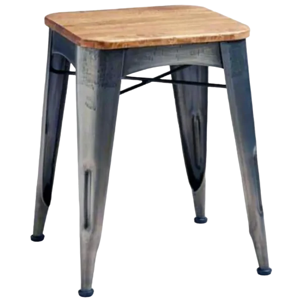 Stool with a natural wooden top and sturdy base, ideal for additional seating or decorative use. Combines classic elegance with versatile functionality for various spaces.