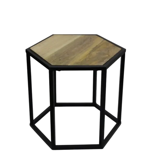 Wooden table with iron base, rustic and industrial design