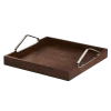Natural wood serving tray with sturdy handles and raised edges, featuring a smooth surface and natural wood finish, ideal for serving beverages, snacks, or meals with classic elegance.