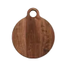 Round wooden chopping board with a smooth, natural wood finish, featuring a spacious surface ideal for food preparation and adding classic elegance to any kitchen.