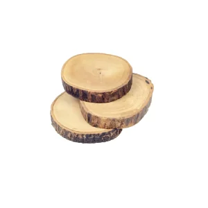 Natural wood coasters set featuring handcrafted coasters with unique grain patterns and a rustic finish, ideal for protecting surfaces from water rings and heat damage.
