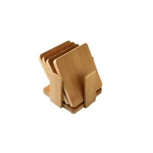 Wooden square coasters with a natural finish, featuring sleek, contemporary design and unique grain patterns, ideal for protecting surfaces from water rings and heat