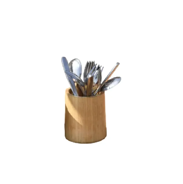 Wooden flatware holder with multiple compartments, featuring a natural finish and elegant design, ideal for organizing knives, forks, spoons, and other utensils.