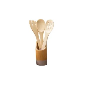 Wooden spoon holder with a spacious compartment and sturdy base, featuring a natural wood finish, designed to organize cooking utensils like spoons, spatulas, and ladles.