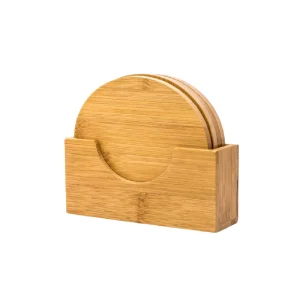 Wood coaster set featuring handcrafted coasters with a natural finish, showcasing unique wood grain patterns and providing a stylish, protective surface for drinkware.