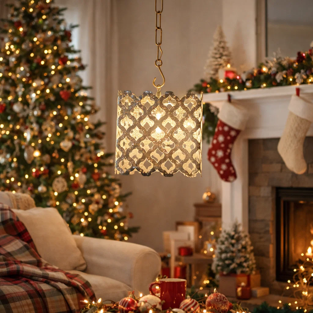 Contemporary metal hanging ceiling pendant light best for christmas decorations.